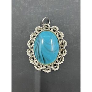Vintage Pendant Faux Turquoise And Silvertone pendant Only